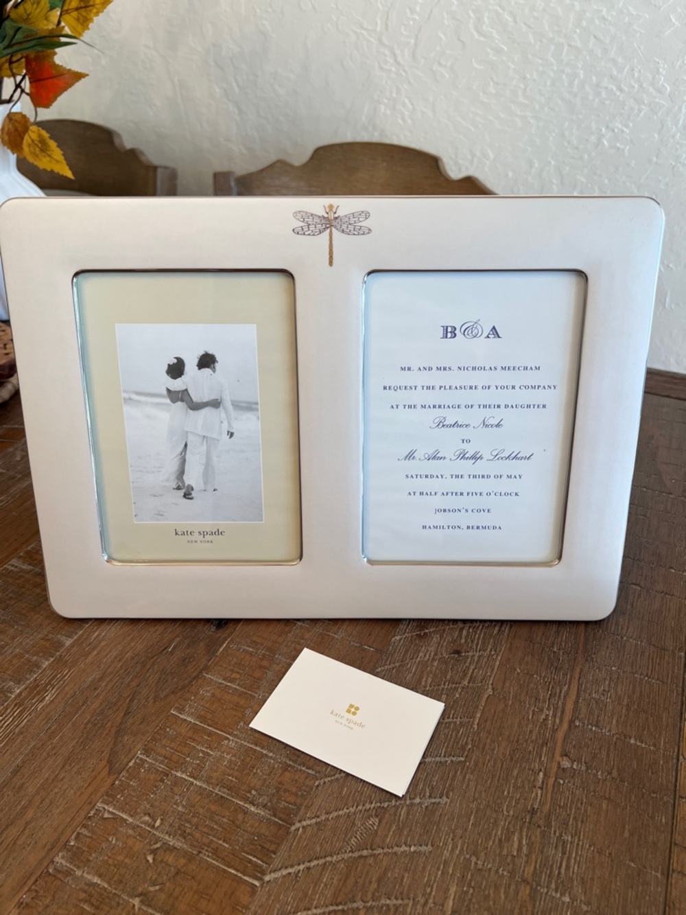 kate spade June Lane Cream Double Frame with Gold Dragonfly Accent New